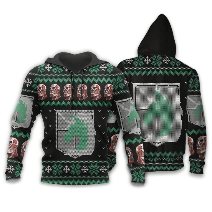 Attack On Titan Ugly Christmas Military Badged Police Xmas 3d Hoodie Zip Hoodie