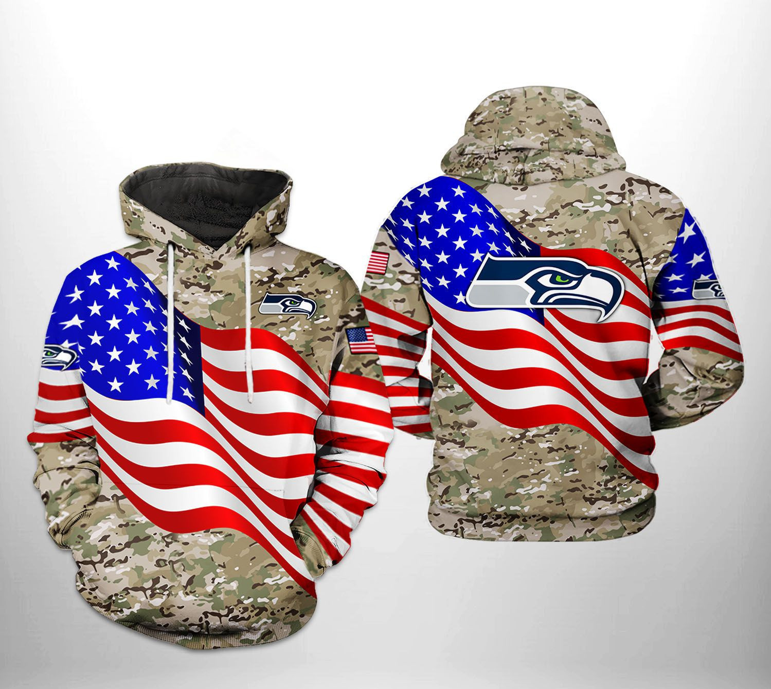 Seattle Seahawks US Flag Camo Veteran Team 3D All Over Print Hoodie & Zip Hoodie
