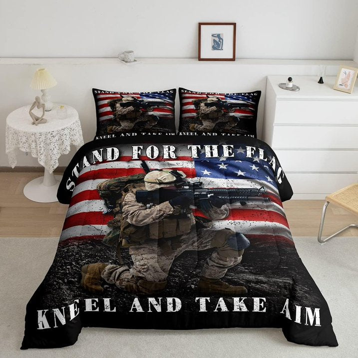 Veteran Bedding Set Stand For The Flag Kneel And Take Aim Duvet Covers