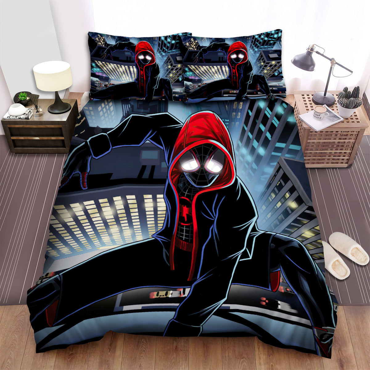 Spiderman Bedding Set MV Miles Morales Spiderman On The Wall Duvet Covers