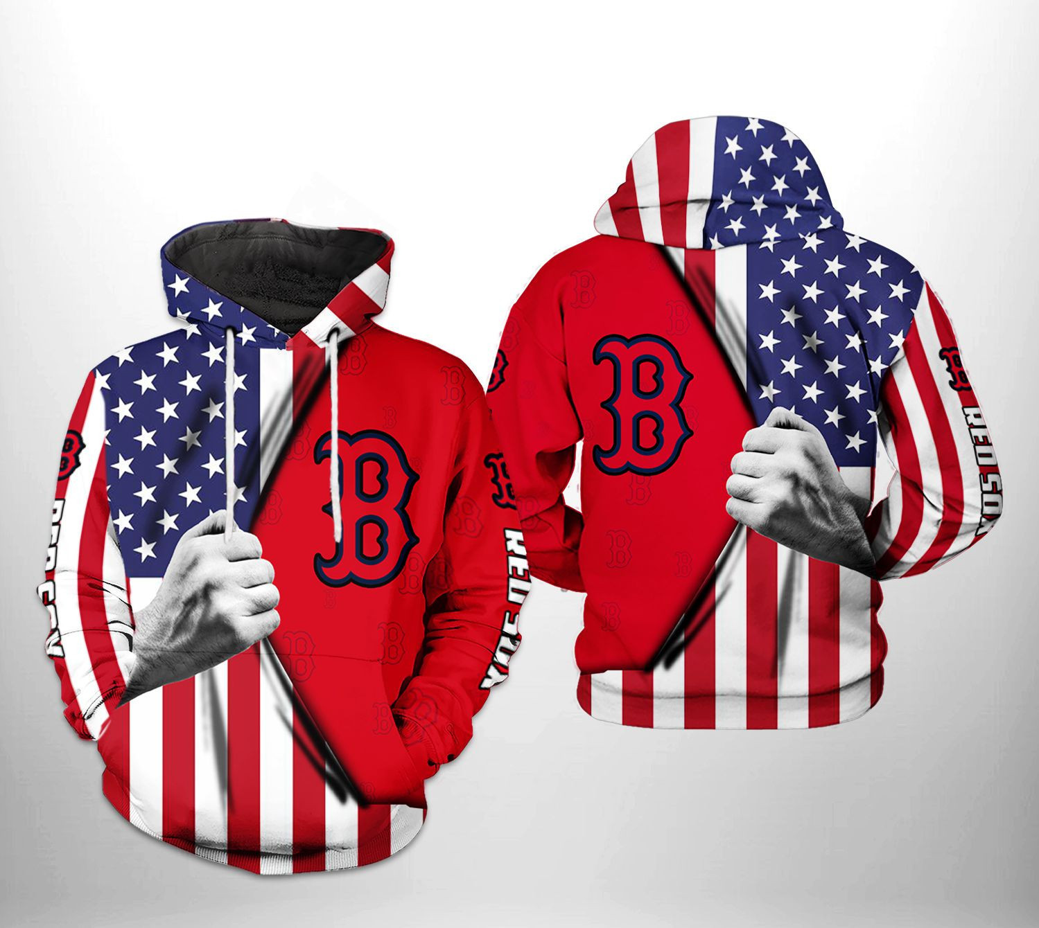 Boston Red Sox MLB US Flag 3D All Over Print Hoodie & Zip Hoodie