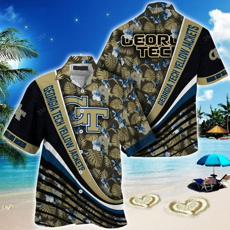 Georgia Tech Yellow Jackets Summer Hawaii Shirt For This Season Gift For Sport Lovers With Tropical Flower Pattern
