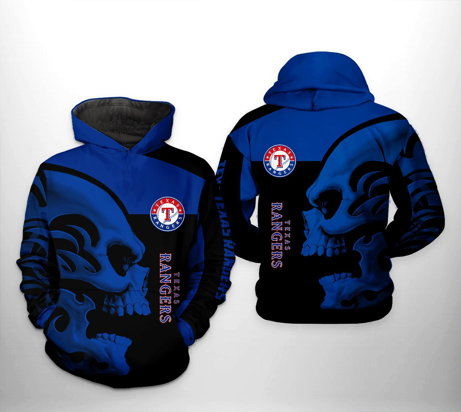 Texas Rangers MLB Skull 3D All Over Print Hoodie & Zip Hoodie