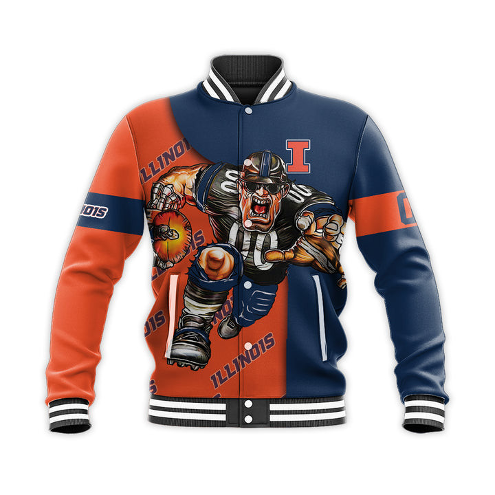 Illinois Fighting Illini Custom Number Orange Blue Baseball Jacket