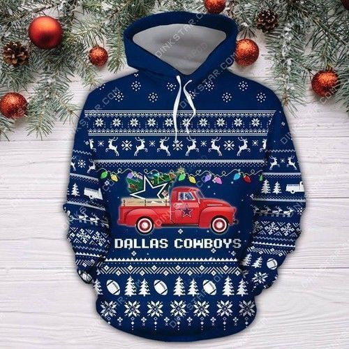 Cowboys Christmas Truck Ugly Christmas 3D All Over Print Hoodie & Zip Hoodie