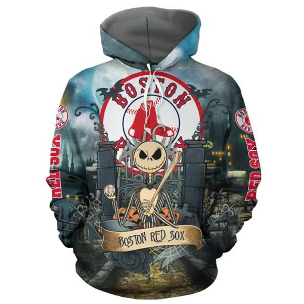 Boston Red Sox With Jack Skellington 3D All Over Print Hoodie & Zip Hoodie