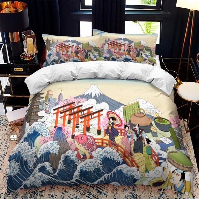 Japan Bedding Set Japanese Edo Period Art Style Duvet Covers