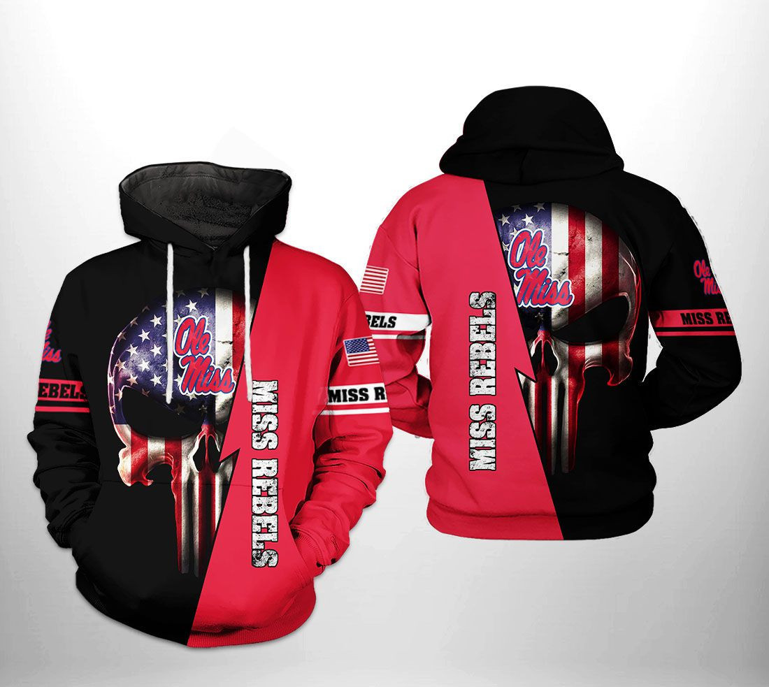 Ole Miss Rebels US Flag Skull 3D All Over Print Hoodie & Zip Hoodie