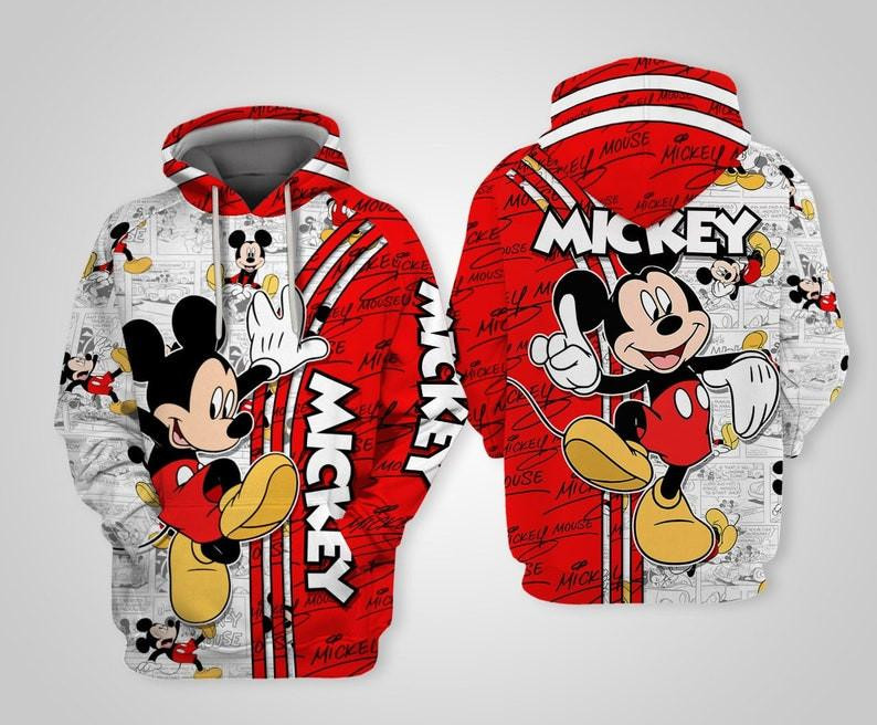 Mickey Mouse Cartoon, Mickey Mouse Signature, Mickey Comics Book Patterns All Over Print Hoodie, Zip Hoodie