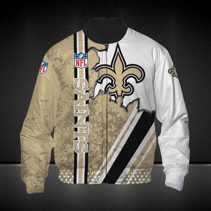 New Orleans Saints Golden White Scratch Logo In Heart Bomber Jacket