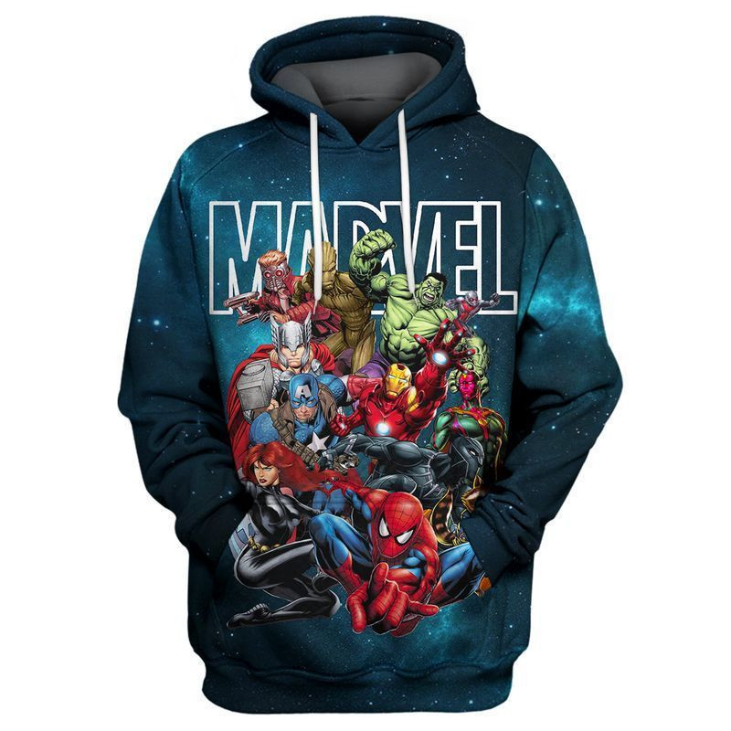 Superhero Avengers Marvel Comic Vision Hulk Groot Black Widow Thor Captain America Black Panther Ironman Over Print 3d Hoodie Zip Hoodie