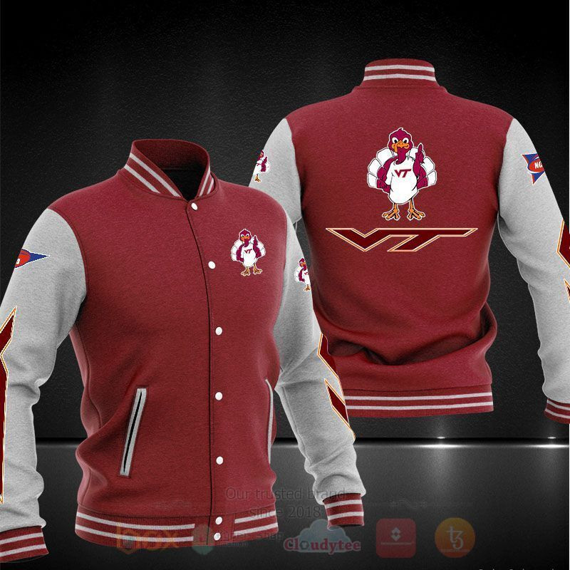 Virginia Tech Hokies Red Grey Baseball Jacket