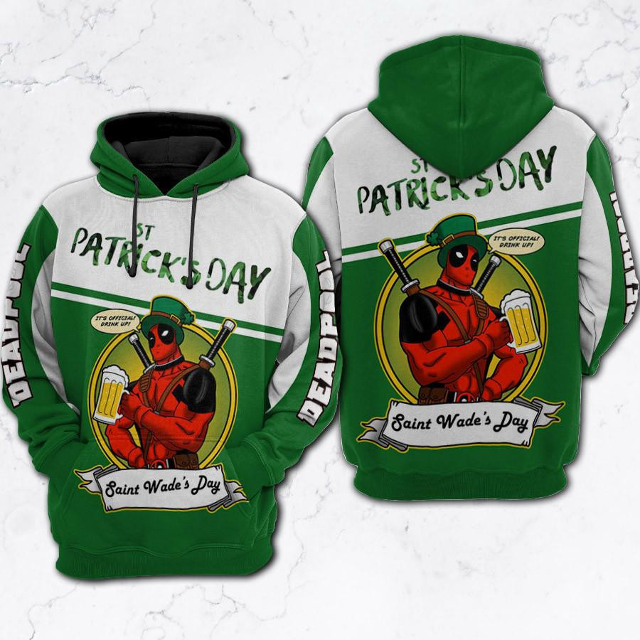 Deadpool Happy St Patrick’s Day Gift, Deadpool Leprechaun Saint Wade’s Day Aop Hoodie, Zip Hoodie, Fleece Jacket