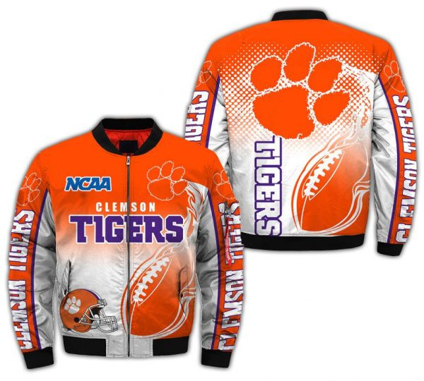 Clemson Tigers Orange White Bomber Jacket