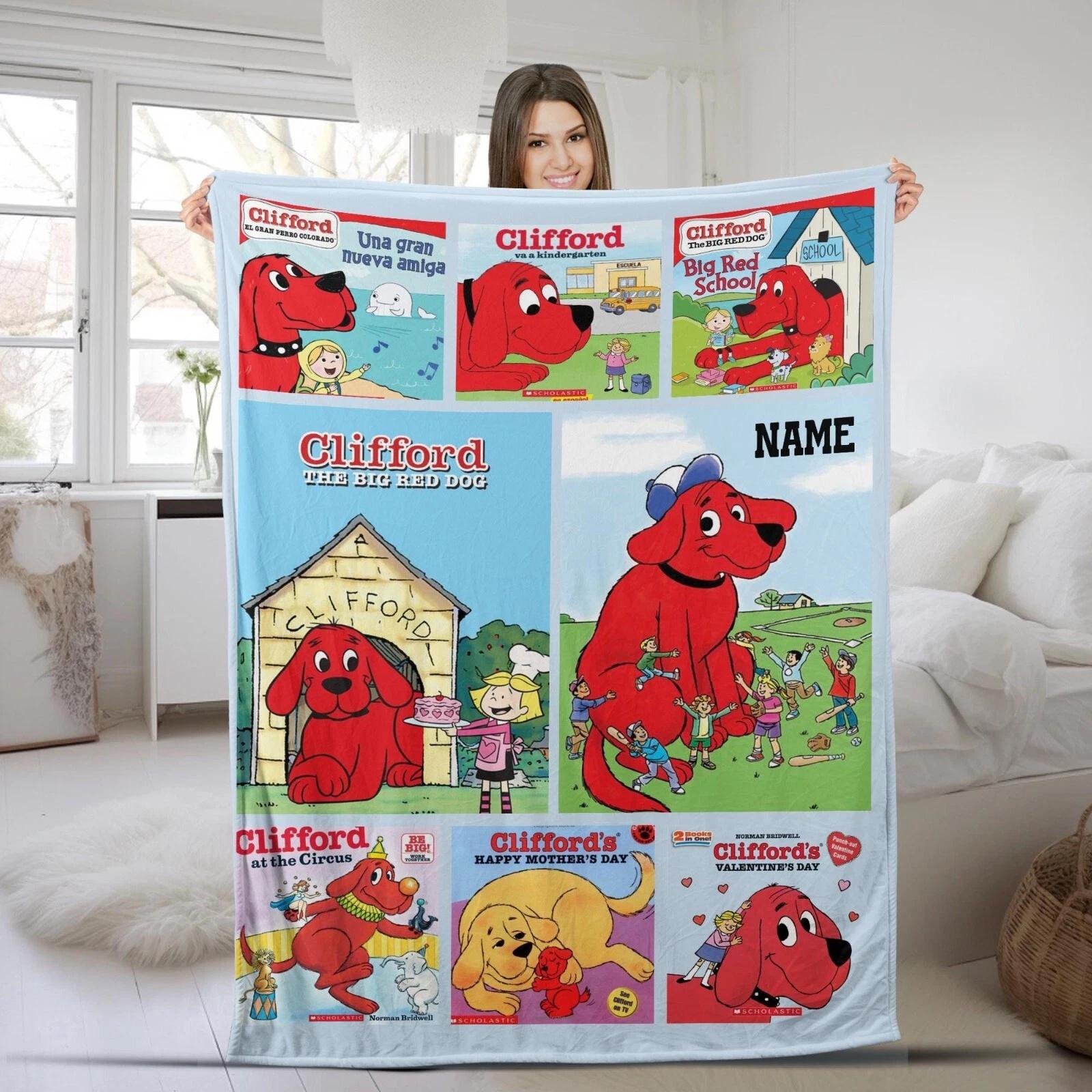 Customized Clifford The Big Red Dog Blanket Personalized Flannel Couch Nap Blank Fleece Sherpa Blanket