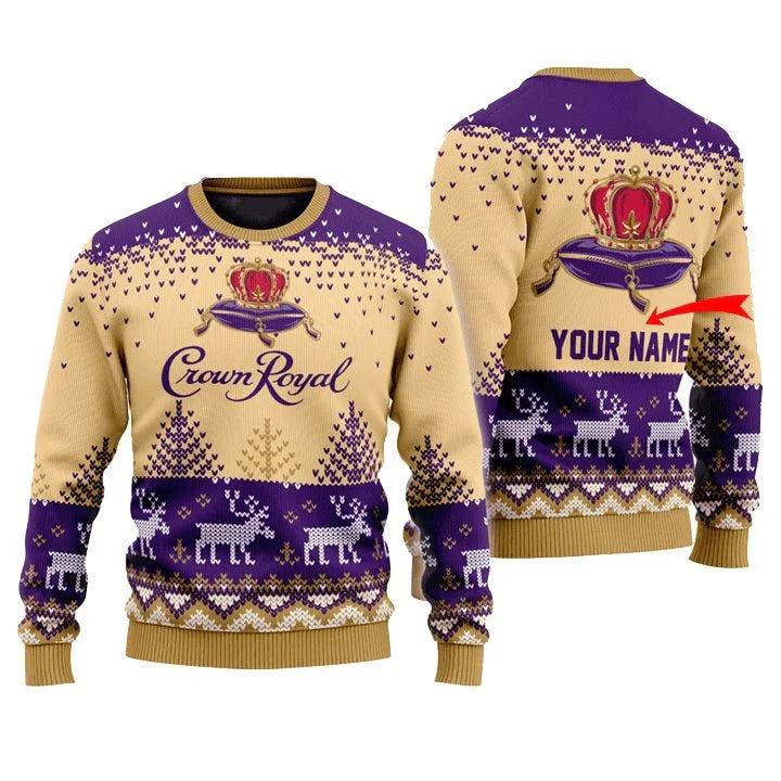 Personalized Crown Royal Reindeer Ugly Christmas Sweater