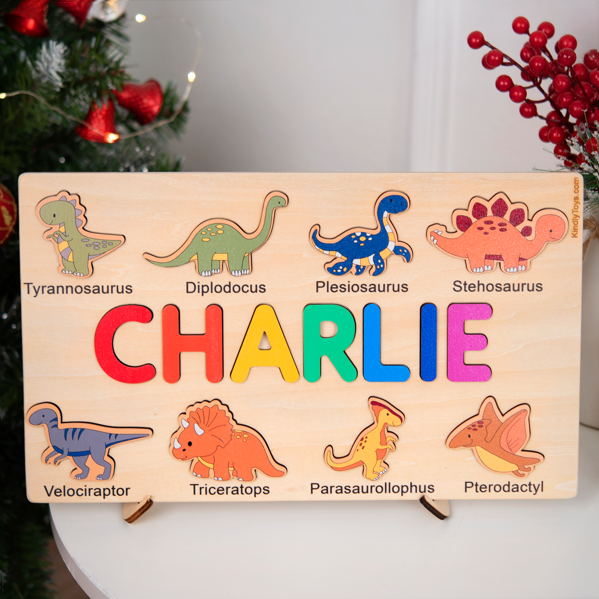 Cute Dinosaurs Personalized Name Puzzle – Wooden Montessori Toys, Birthday Gifts for 1 year old boy