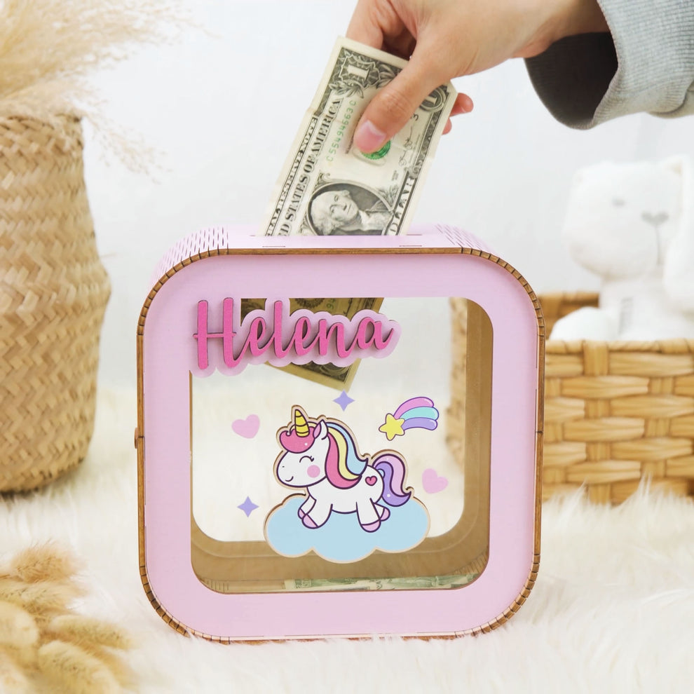 Personalized Wooden Piggy Banks, See Through Money Box