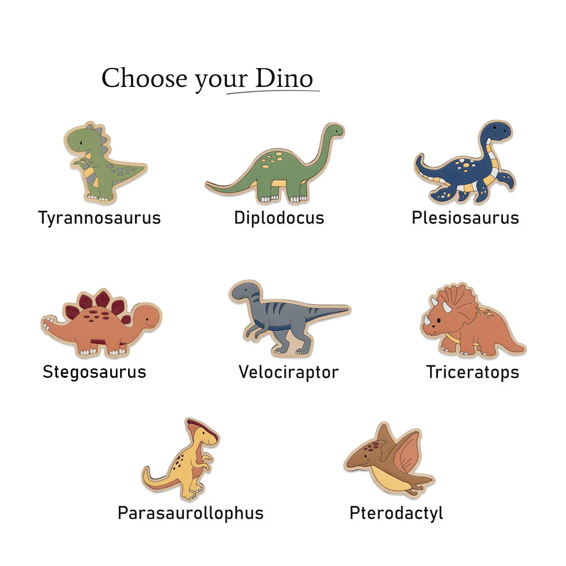 Cute Dinosaurs Personalized Name Puzzle - Wooden Montessori Toys, Birthday Gifts for 1 year old boy