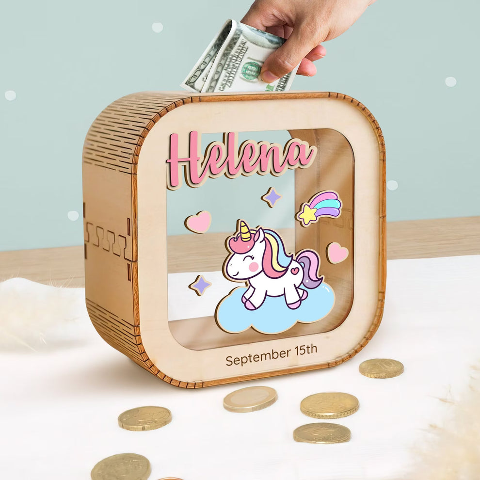 Personalized Wooden Piggy Banks, See Through Money Box